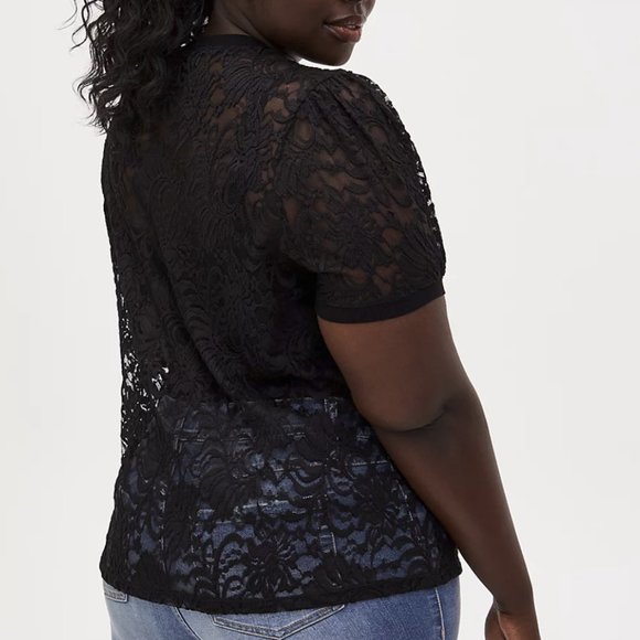 Torrid size M/L(10) sheer stretch lace puff sleeve top, NWT - Picture 3 of 4